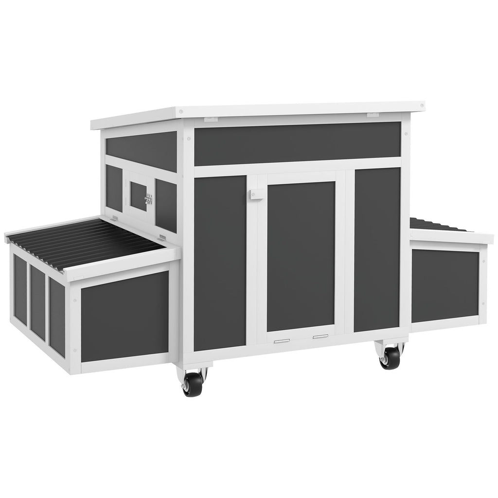 PawHut Wooden Chicken Coop for 1-6 Chickens with 2 Nesting Boxes, Opening Roof and Removable Tray, Dark Grey
