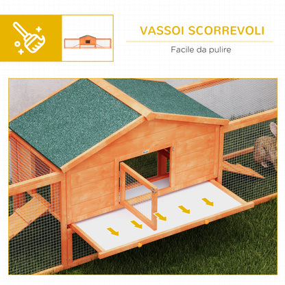 Rabbit Hutch with House, Ramps and 2 Wooden Runs, 309x69. 5x87cm, Orange