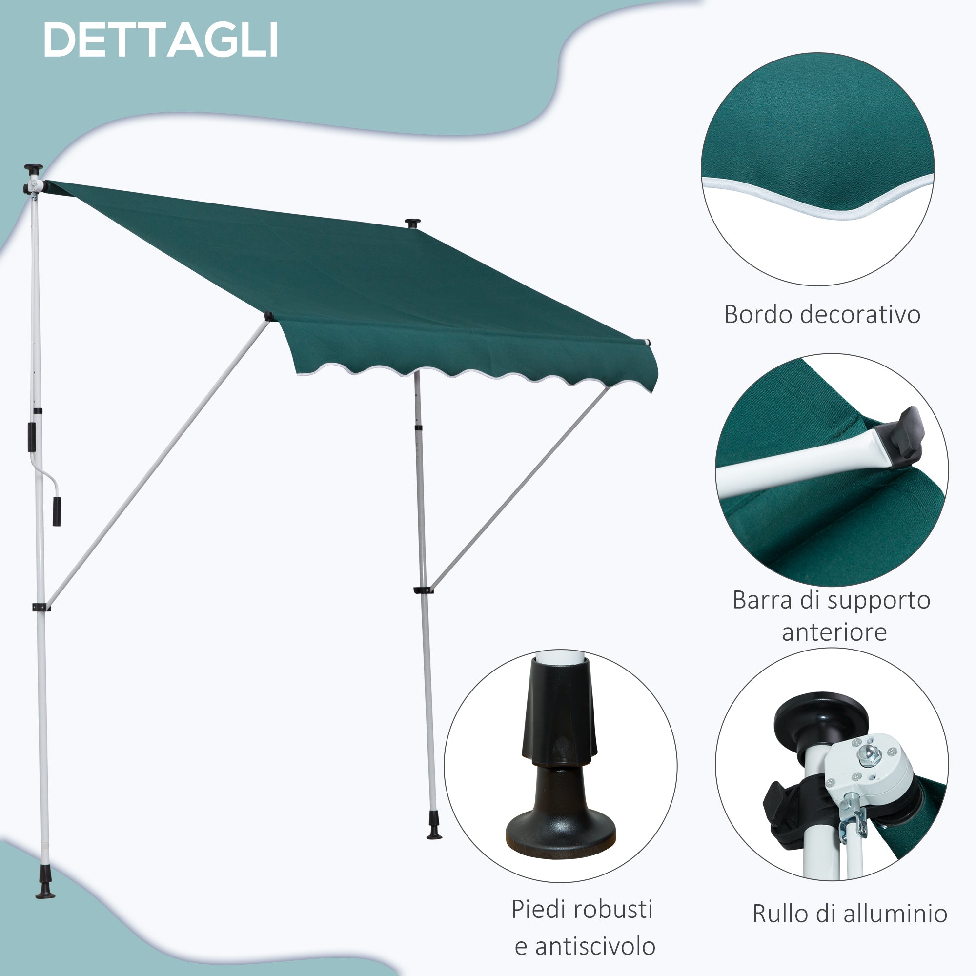 Outsunny 2x1.5m Outdoor Roller Awning with Crank, Adjustable Height and Angle, Green