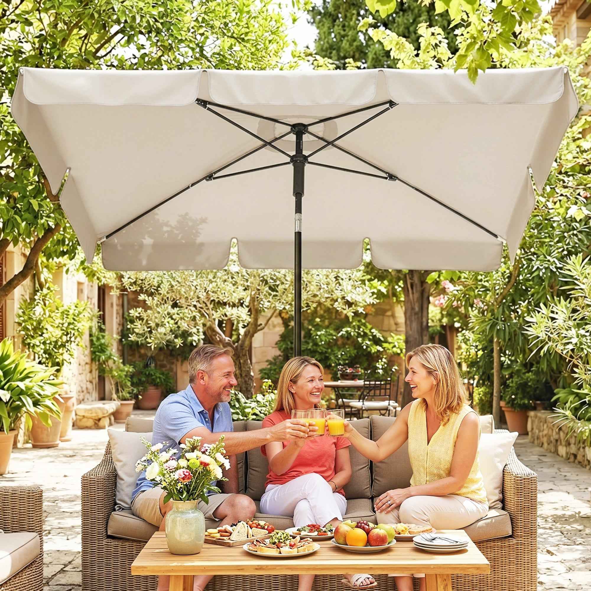 Outsunny Rectangular Umbrella with 3 Tilts, in Metal and Polyester, 183x122x222 cm, Beige