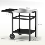 Barbecue Trolley with Steel Top and Foldable Shelf, Wheels and Hooks, 91x58x76 cm, Black