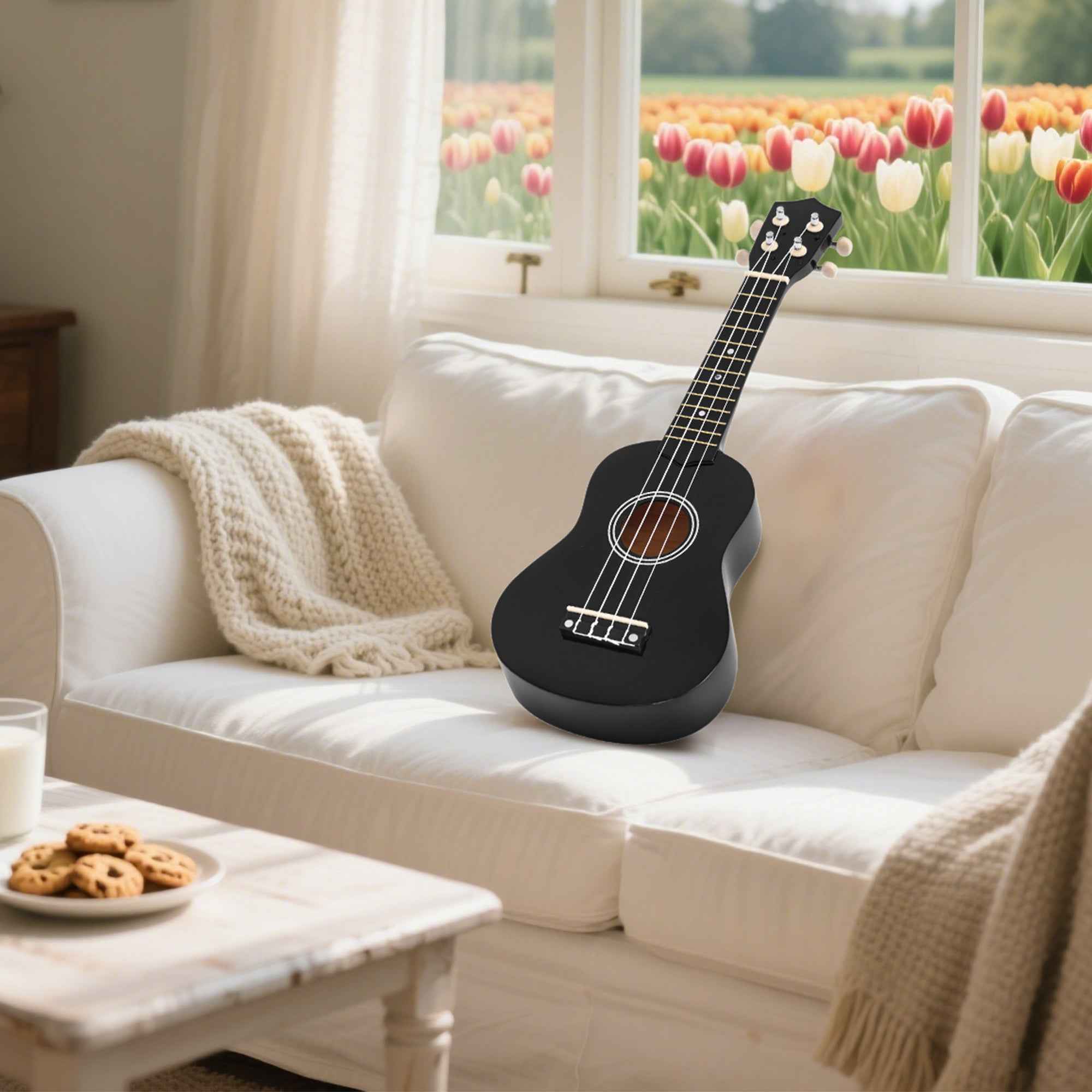 HOMCOM 21-Inch Beginner Ukulele with Nylon Strings, Pick and Replacement String, Black