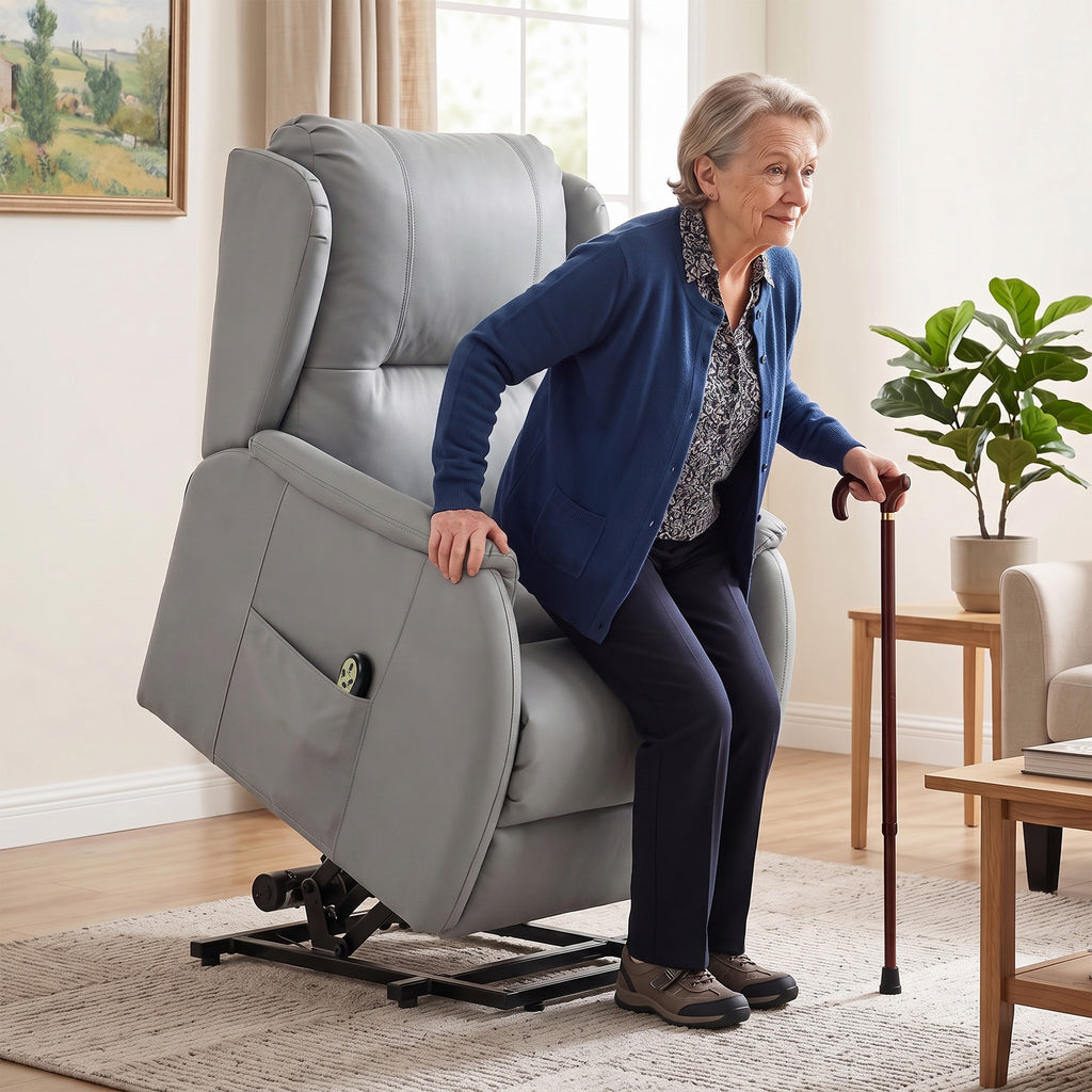 HOMCOM Dual-Motor Lift Recliner Chair in Faux Leather, Light Grey