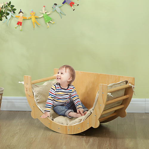 3-in-1 Montessori Arch for Children 18-48 Months, Climbing Frame, Table and Swing with Cushion