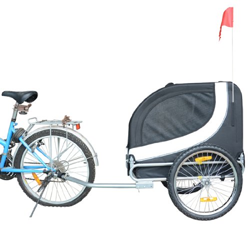 PawHut Foldable Bicycle Pet Trailer, black and white, 130x90x110cm - Borgè