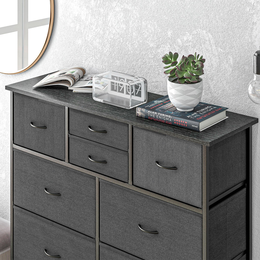 Homcom drawer 10 Modern drawers in non -woven fabric, steel and mdf, 100x30x100 cm, black - Borgè