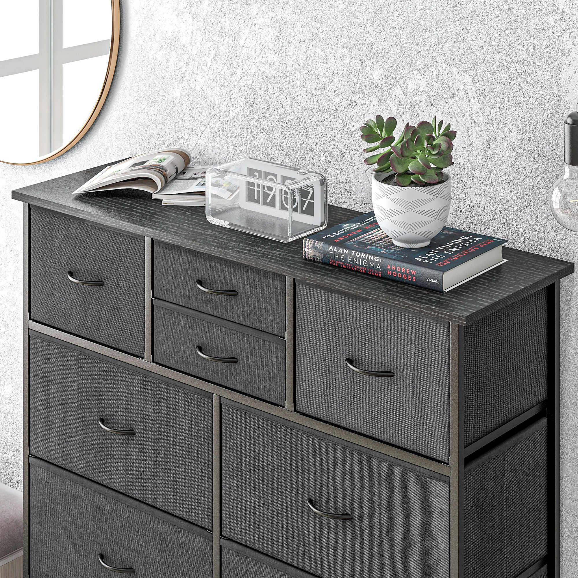 Homcom drawer 10 Modern drawers in non -woven fabric, steel and mdf, 100x30x100 cm, black - Borgè