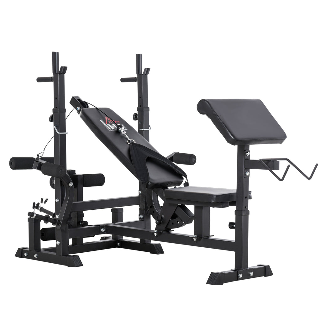 Adjustable Gym Bench with Barbell Rack, Steel and PU, 210x110x103-123 cm, Black