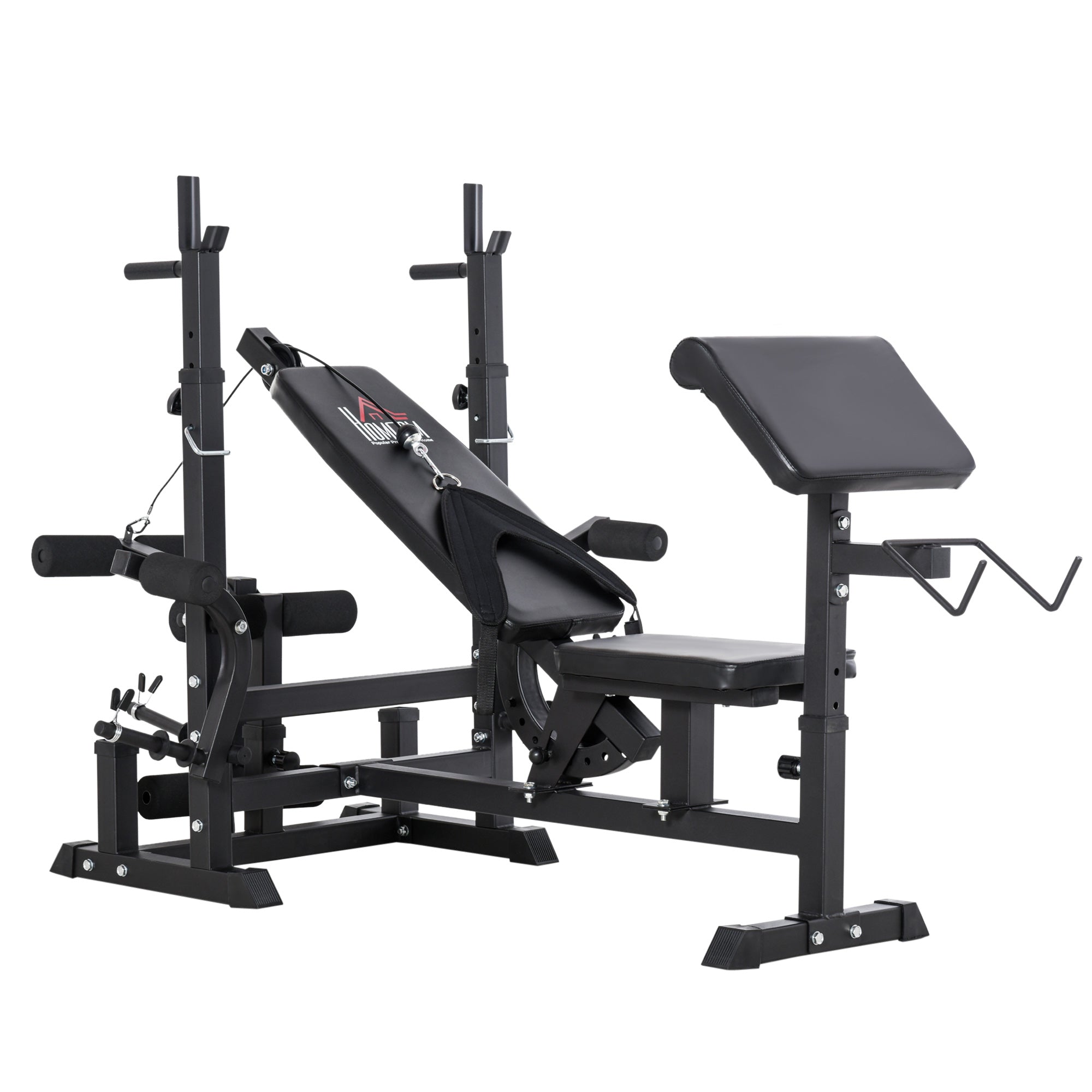 Adjustable Gym Bench with Barbell Rack, Steel and PU, 210x110x103-123 cm, Black