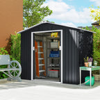 Metal Garden Shed with Air Vents and Double Sliding Door, 277x195x192 cm, Dark Grey