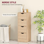 Space-Saving Bathroom Cabinet with 4 Drawers and Carved Handles in Nordic Style, 29x29x83 cm, Natural Wood