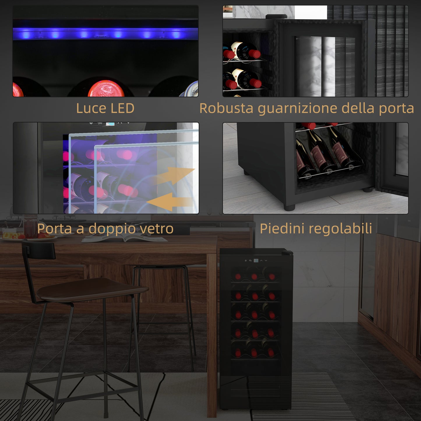 18 Bottle Wine Cooler with Digital Display, LED Light and Temperature Control, Black