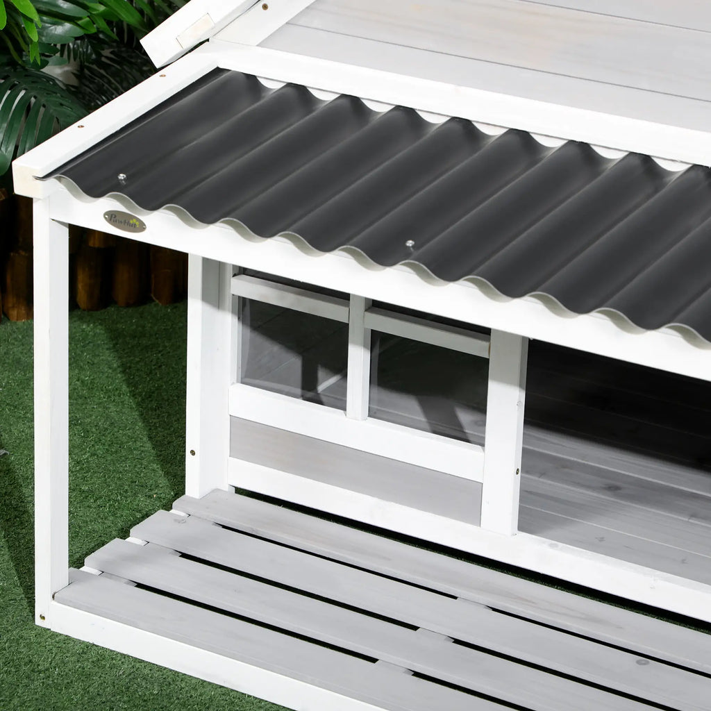 Outdoor Dog Kennel in Wood and PVC with Porch and Windows, 126x118x105cm, Grey - Borge' Group Limited