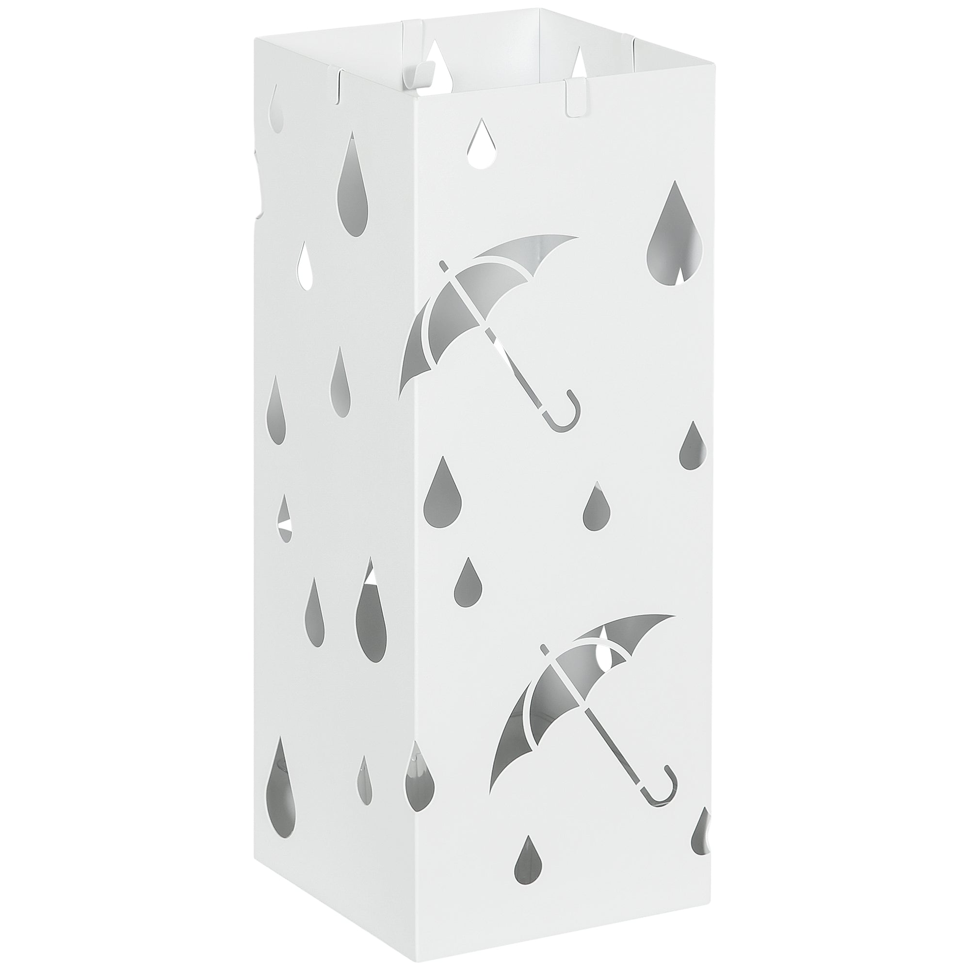 Metal Umbrella Stand with 4 Hooks and Drip Tray, 15.5x15. 5x41cm, White
