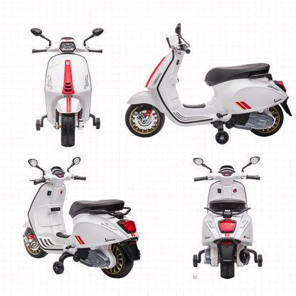 AIYAPLAY Electric Motorcycle for Children with Vespa License with Wheels, Light and Music, in PP and Metal, 107x47x73 cm, White