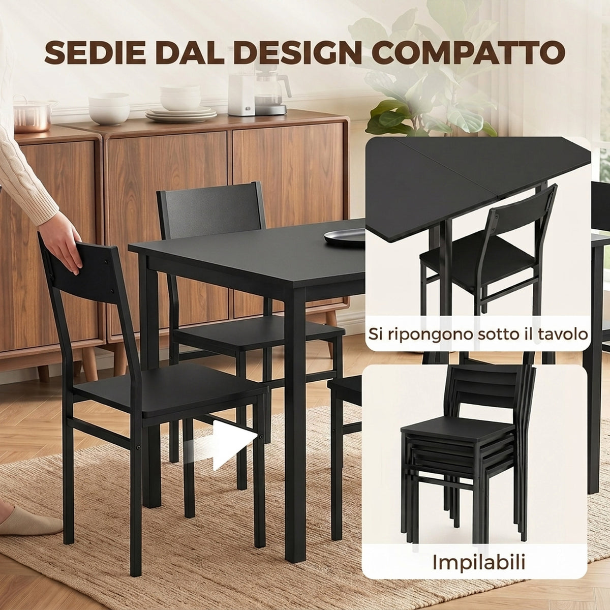 HOMCOM Extendable Dining Table and 4 Stackable Chairs, Black