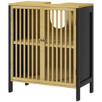 HOMCOM Bathroom Vanity Unit with 2 Slatted Doors in Bamboo Wood and MDF with U-Cut, 60x30x70cm - Borgè