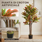 HOMCOM Artificial Croton Plant in Multi-Color, PEVA and Wood, with a PP and Cement Pot, 55x55x120 cm