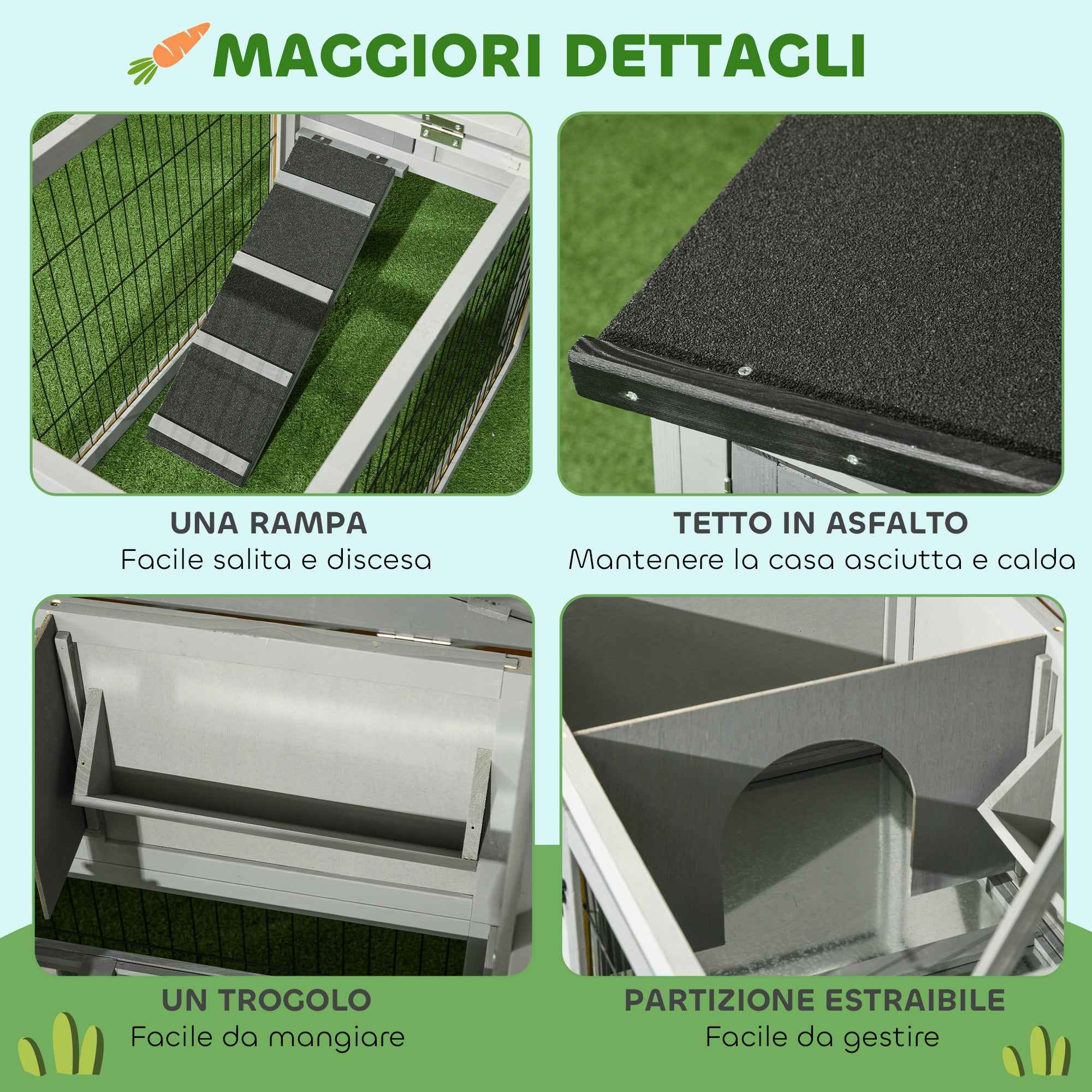 PawHut Outdoor Rabbit Hutch with Ramp, Opening Roof and Tray, Made of Fir Wood, 150x52x68 cm, Light Grey