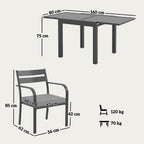 Garden Set with Extendable Table and 6 Stackable Chairs with Cushions, Grey