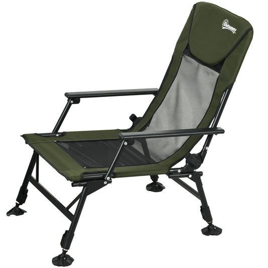 Outsunny Folding Fishing Chair with Removable Footrest, in Polyester and Steel, 140x81x63 cm, Black and Green - Borgè