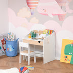 Children's Desk and Chair Set with Drawer and Shelf, Rounded Edges, Ages 6-10, White and Wood