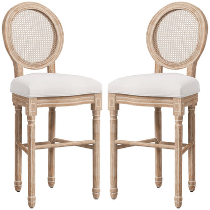 Homcom Set 2 bar stools with back, cushions and footrests, in wood and polyester, 48x56x118 cm, cream - Borgè