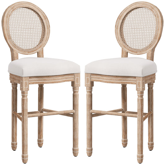 Homcom Set 2 bar stools with back, cushions and footrests, in wood and polyester, 48x56x118 cm, cream - Borgè