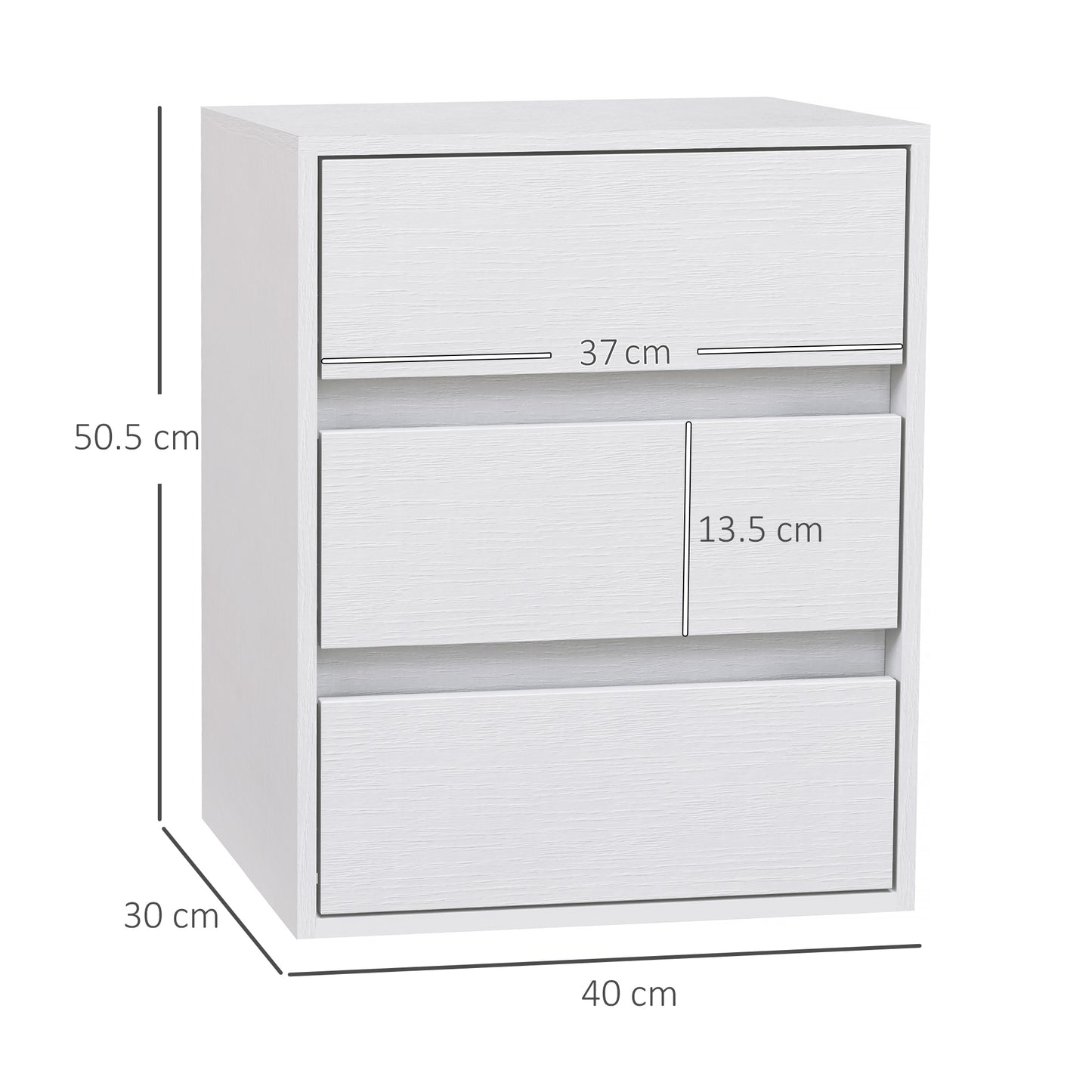 Modern 3-Drawer Chest of Drawers in White Wood, 40x30x50.5 cm