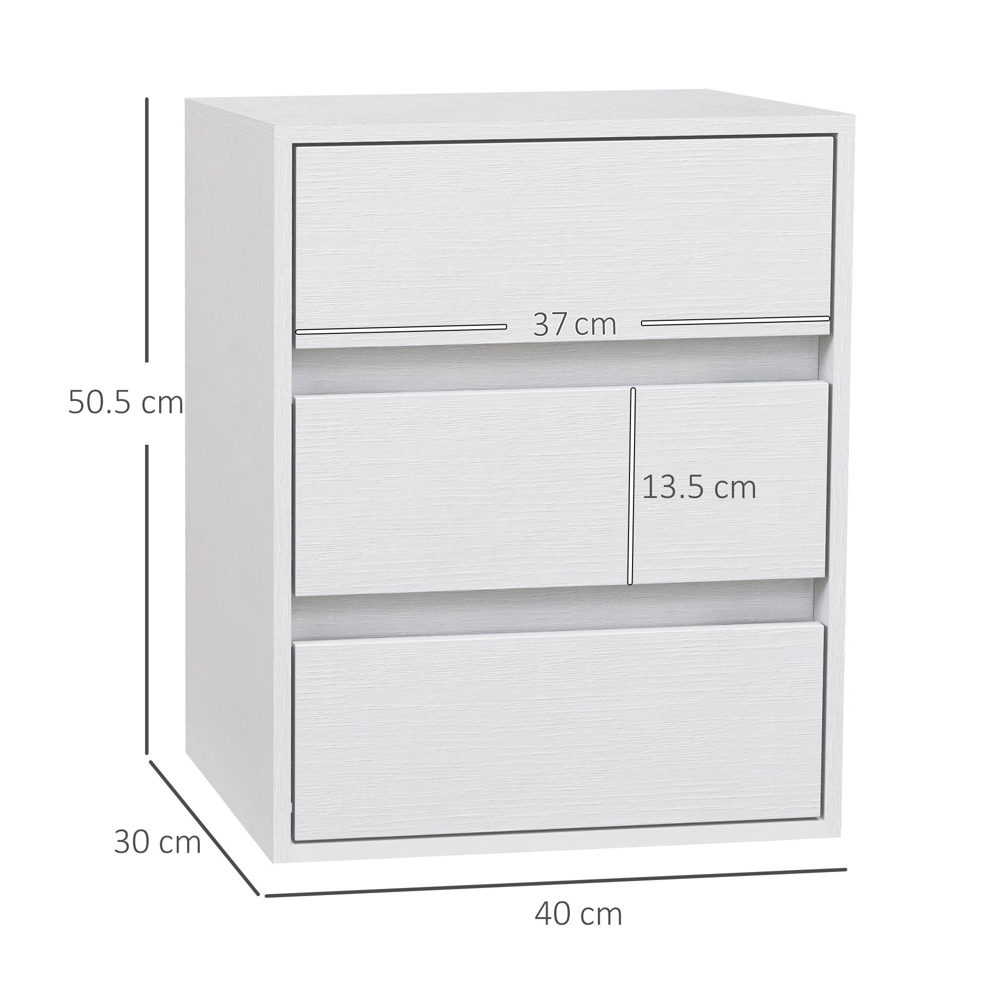 Modern 3-Drawer Chest of Drawers in White Wood, 40x30x50.5 cm