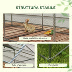 Steel Pet Cage with Oxford Fabric Roof and Stakes, 198x100x120 cm, Green and Silver