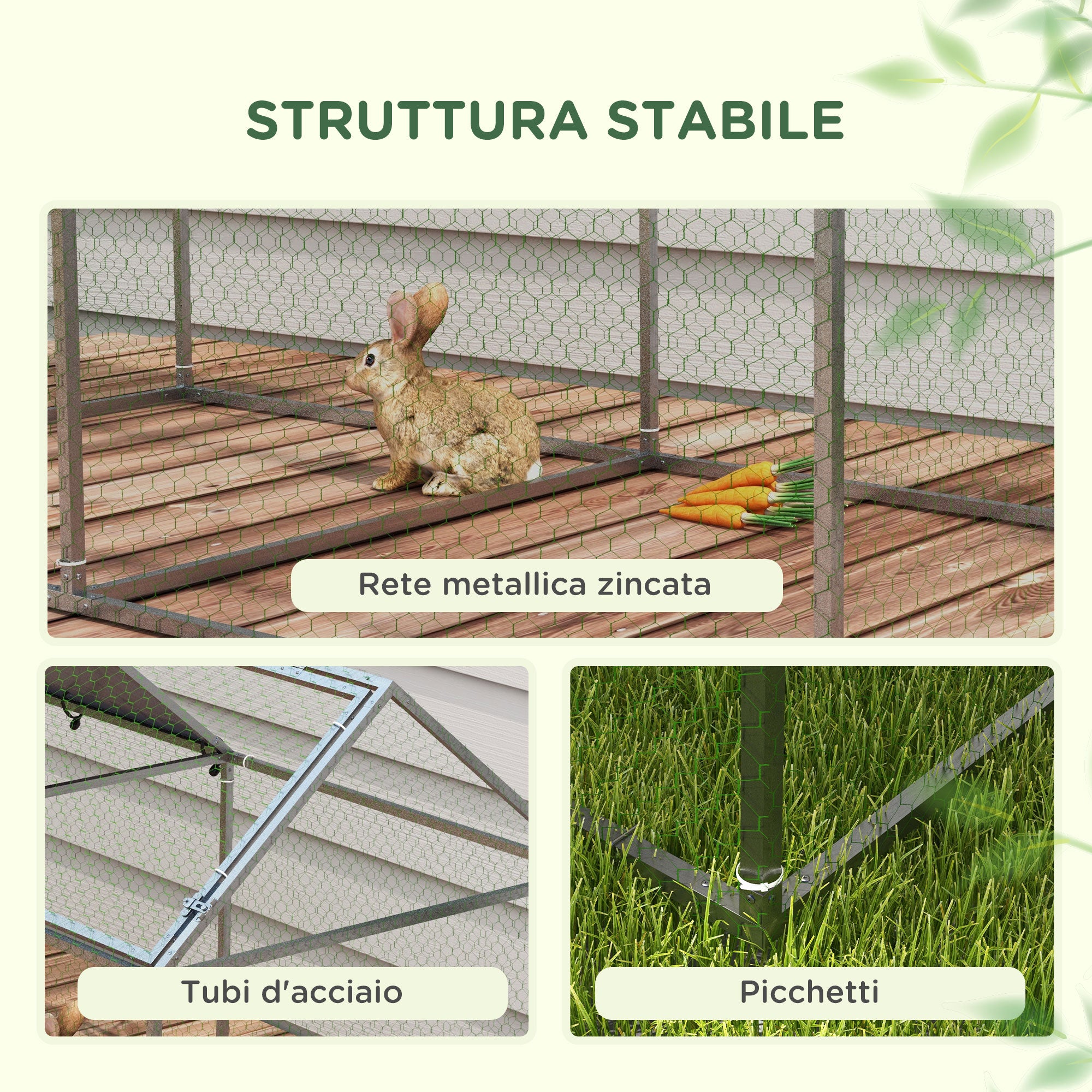 Steel Pet Cage with Oxford Fabric Roof and Stakes, 198x100x120 cm, Green and Silver