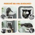 Cat Scratching Tree, 76 cm Tall, with Houses, Bed, Balls and Sisal Posts, Grey