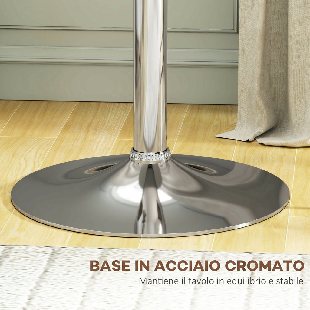 HOMCOM Round Bar Table Ø63 cm, Height Adjustable 67-93 cm with Metal Frame, 360° Rotatable Top, for Kitchen Dining Room, White