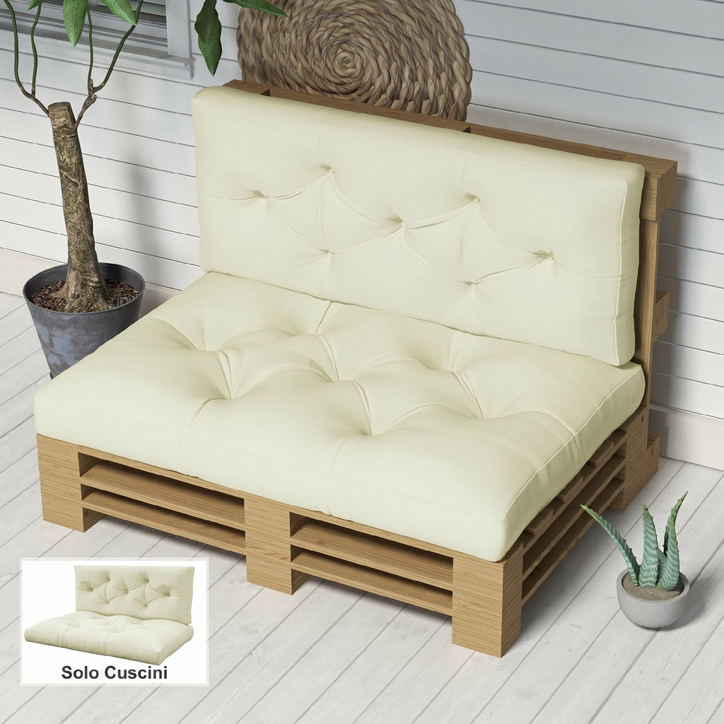 Outsunny 2-Piece Garden Cushion Set for Sofas and Pallets in Polyester with Thick Filling, Cream