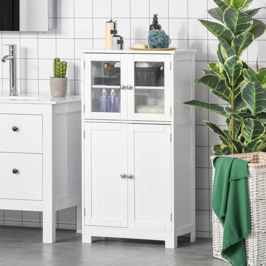 Bathroom Cabinet with Two Cabinets, Glass Doors and Adjustable Shelf, 60x30x108.5 cm, White