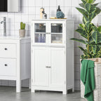 Bathroom Cabinet with Two Cabinets, Glass Doors and Adjustable Shelf, 60x30x108.5 cm, White