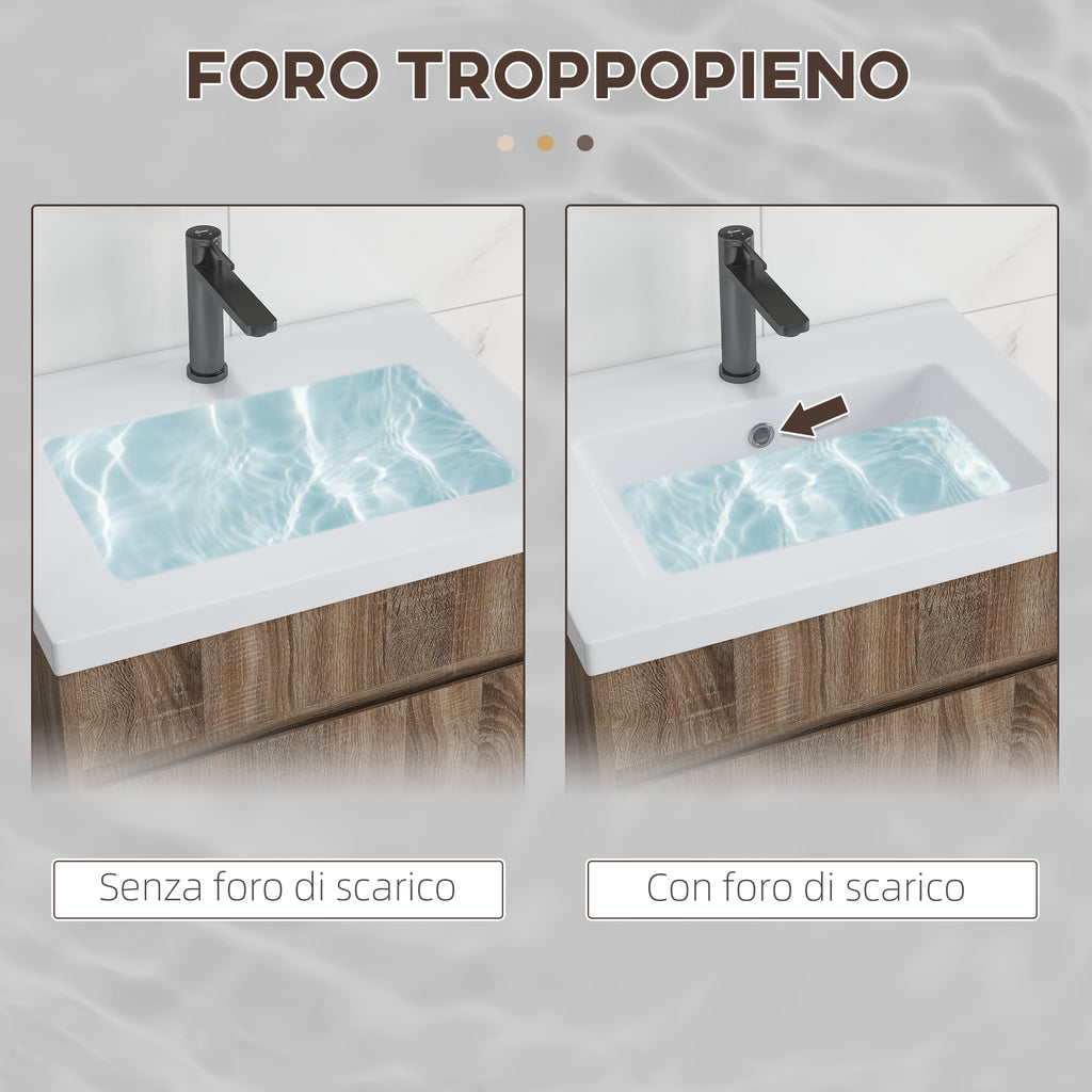 60cm Vanity Unit with Wooden Drawer and Ceramic Sink, Light Brown