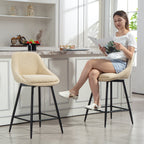 Set of 2 Swivel Bar Stools with Backrest and Armrests, Corduroy Upholstery and Footrest, Beige