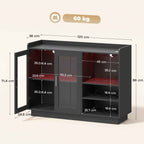HOMCOM Wine Rack with LED Light and Adjustable Shelf, Wood and Glass, 120x38x88 cm, Black