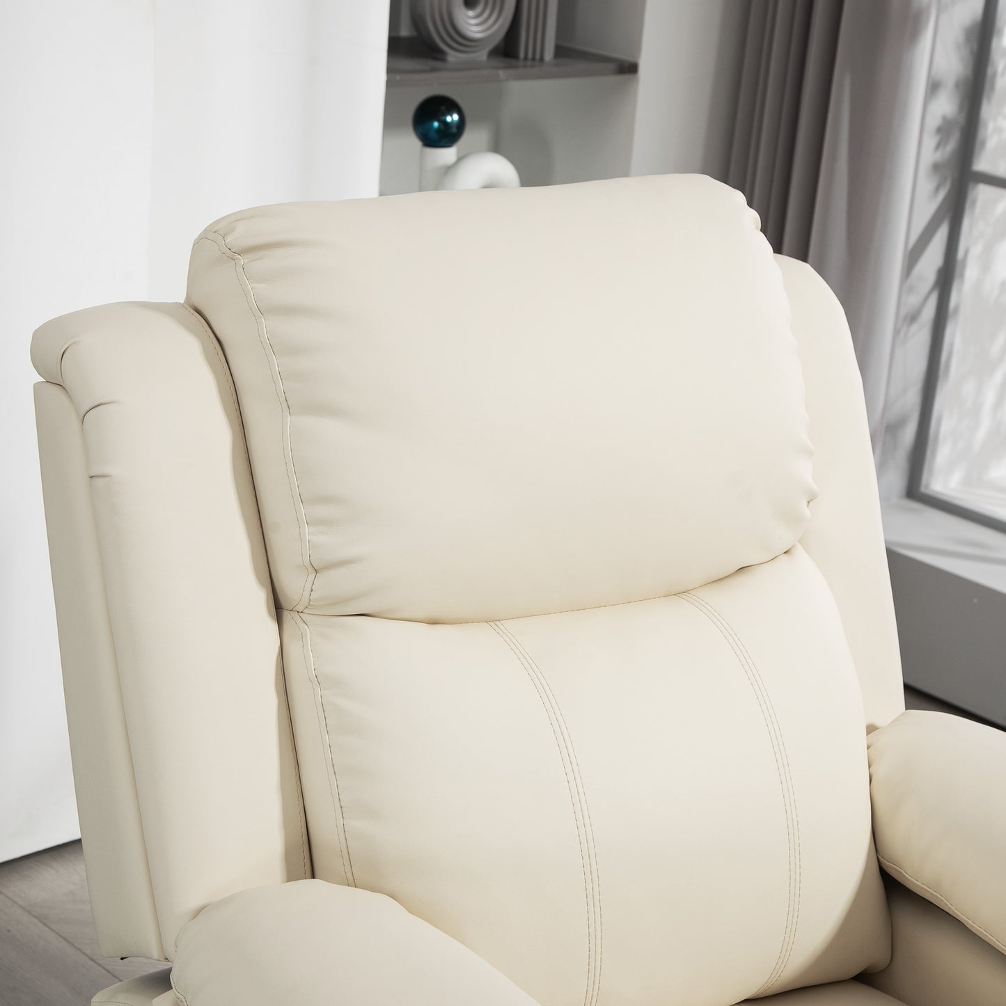 AURORA | 160° Reclining Lift Chair with Footrest and Remote Control, PU Leather and Steel, 76x90x105 cm, Cream