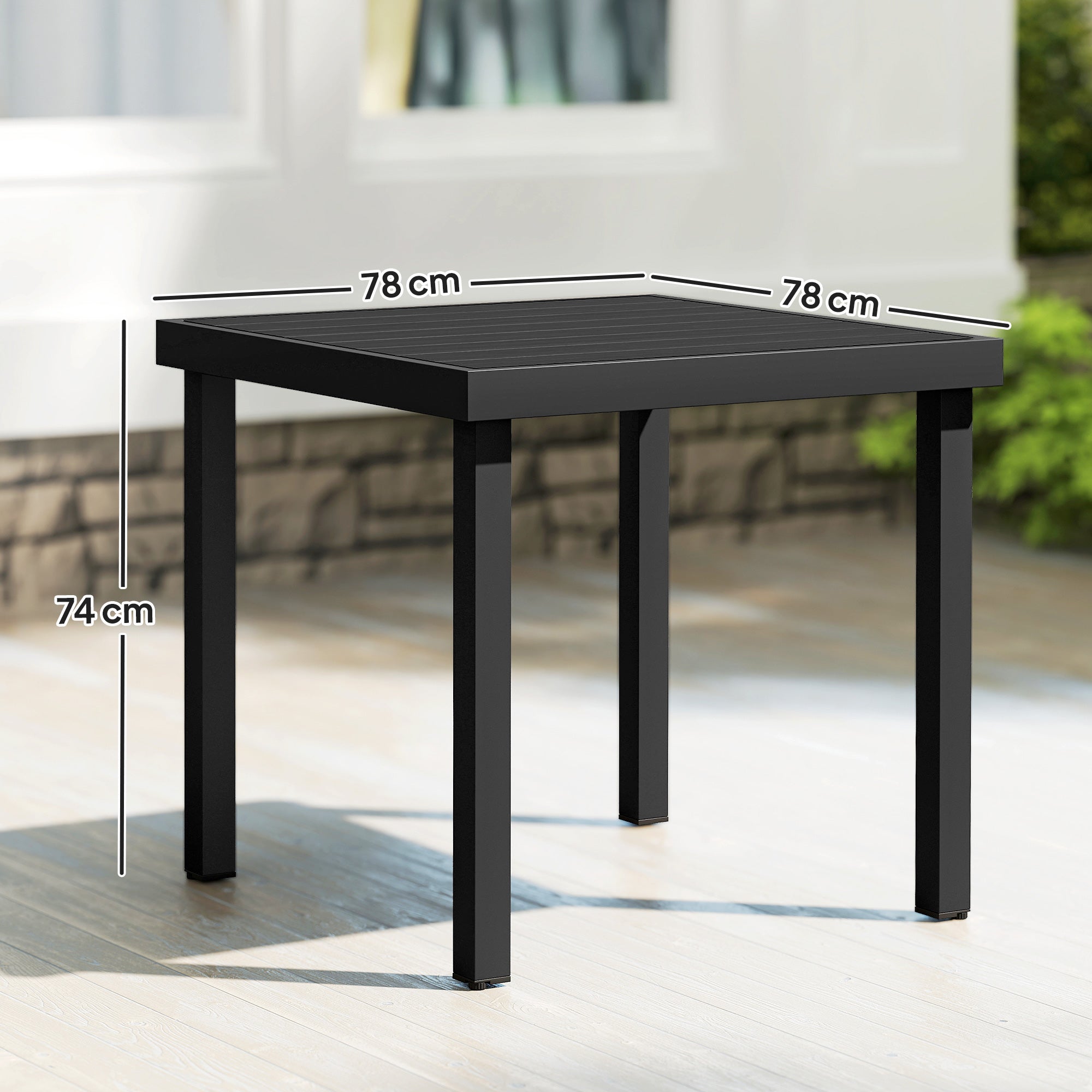 Outsunny Garden Table Wood Effect Dining Table, 78x78 cm, Black