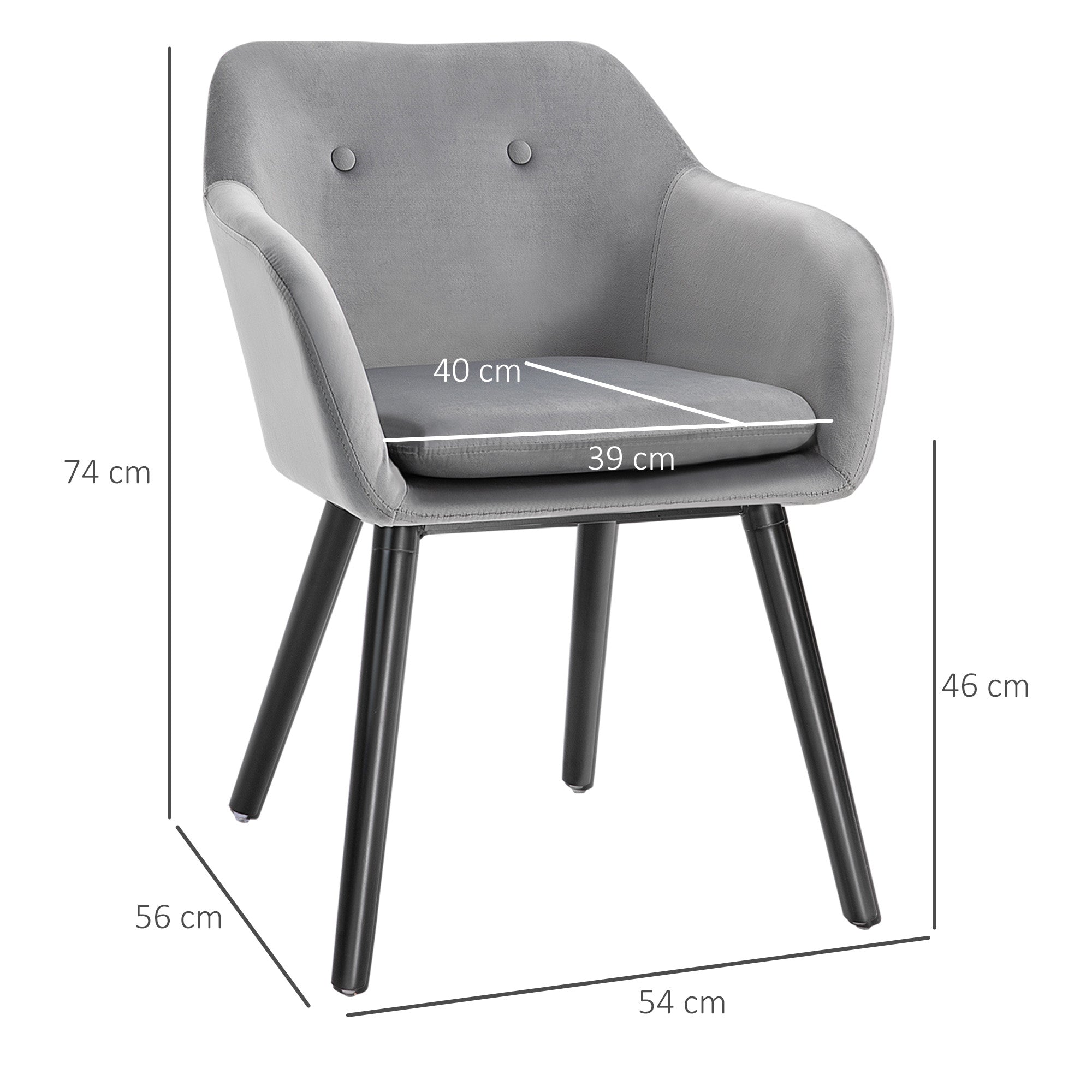 Homcom set of 2 chairs per dining room with padded and velvet armrests, 54x56x74cm, gray - Borgè