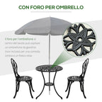 Garden Set : 3-Piece Aluminum Garden Set with 2 Chairs 42.5x47.5x89 cm and Round Coffee Table Ø60x67 cm, Black - Borgè