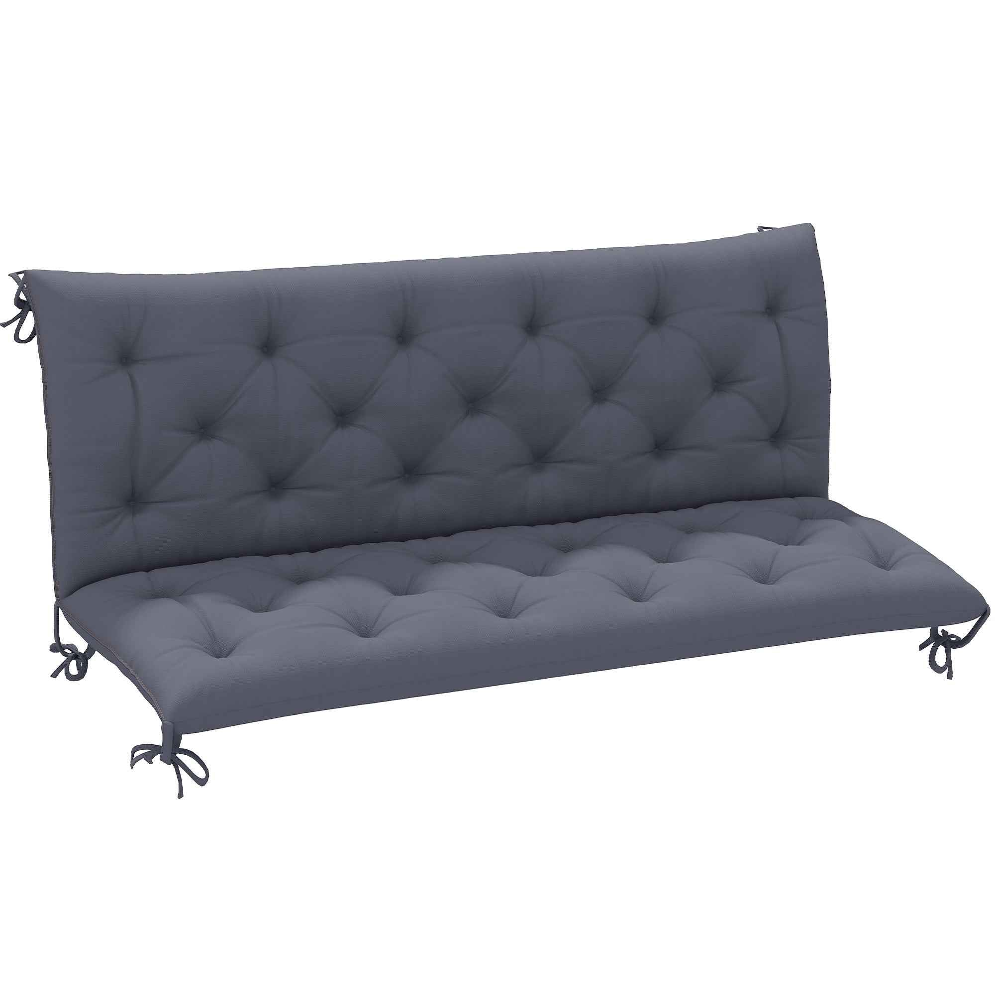 Outsunny Capitonné Style Garden Cushion with 6 Ties, in Cotton and Polyester, 150x98x8 cm, Dark Grey