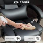 PU Leather Office Chair with Footrest, Adjustable Headrest and Lumbar Support, Black