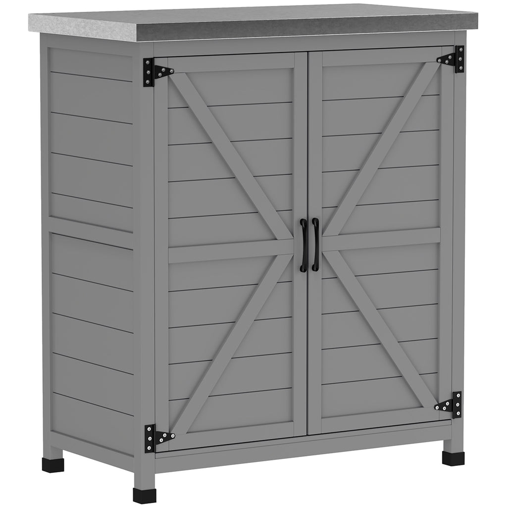 Outdoor Cabinet with Shelf and Workbench in Wood and Steel, 79x43x92 cm, Grey