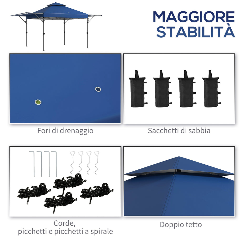 5x3m Folding Gazebo with Extendable Walls, Adjustable Height and Wheeled Bag, Blue