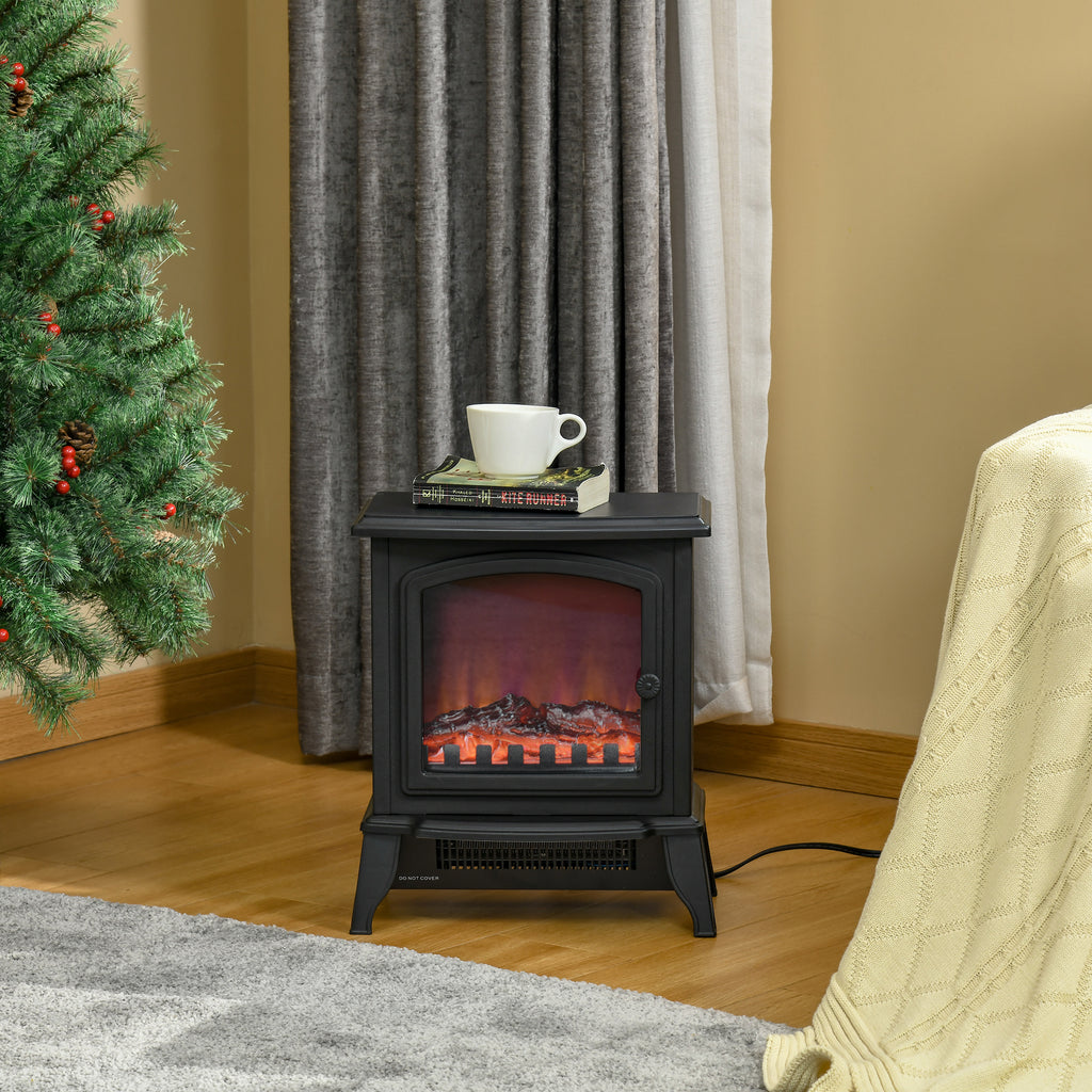 Portable Electric Fireplace 1000W/2000W with Flame Effect, ABS and Tempered Glass, 36.5x24x45.5 cm, Black