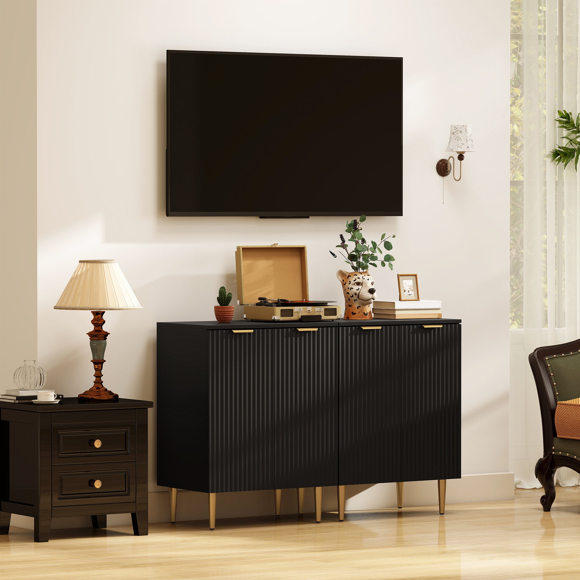 HOMCOM Modern Sideboard with 2 Doors and Adjustable Shelf, Buffet Cabinet for Kitchen and Living Room with Metal Legs, Black